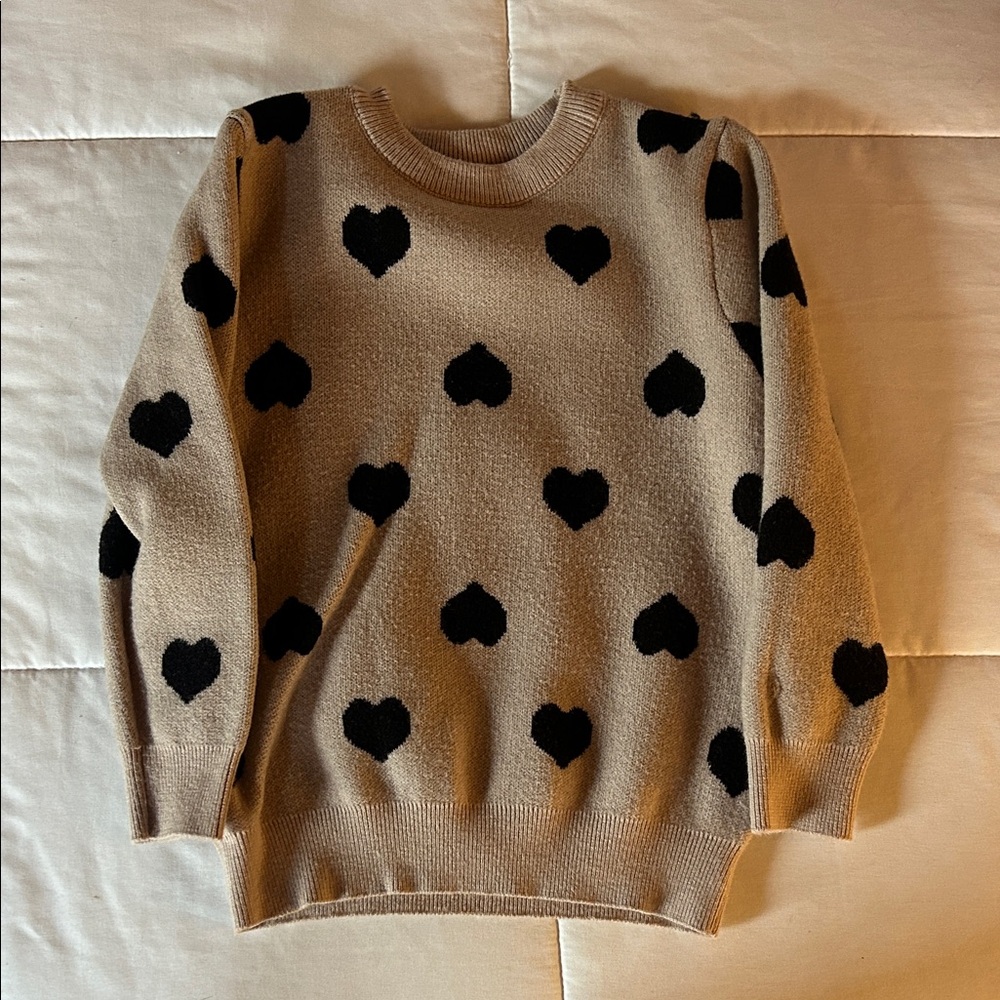 SHEIN Tan Sweater with Black Heart Design